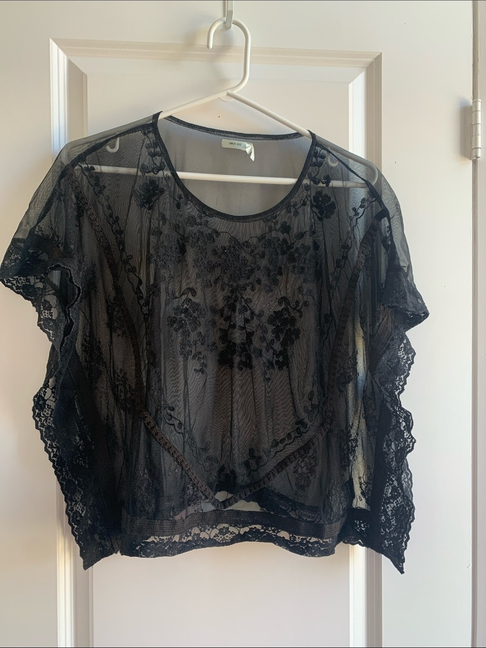 Kimchi Blue Black Sheer Embroidered Lace Blouse